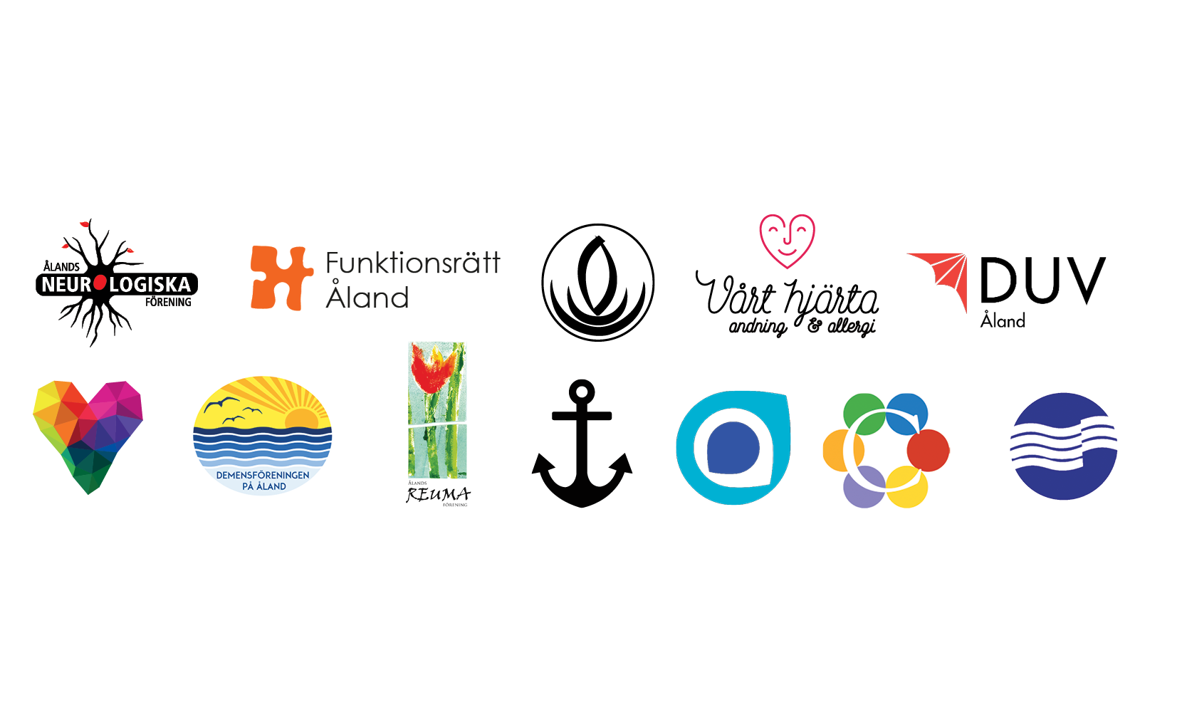 Illustration som visar många färgglada logos