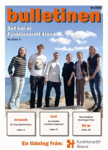 Bild på förstasidan av en tidning med sex personer mot blå himmel