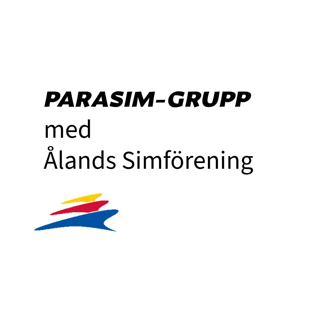 Blå-röd-gul logga och texten: Parasim-grupp med Ålands simförening
