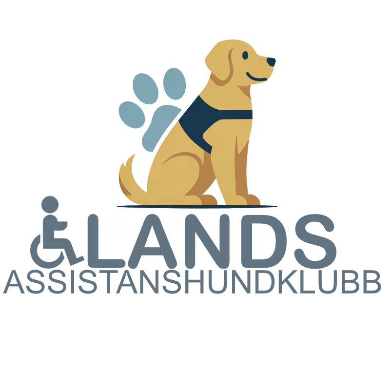 Logo med text Ålands assistanshundklubb och bild av tecknad hund