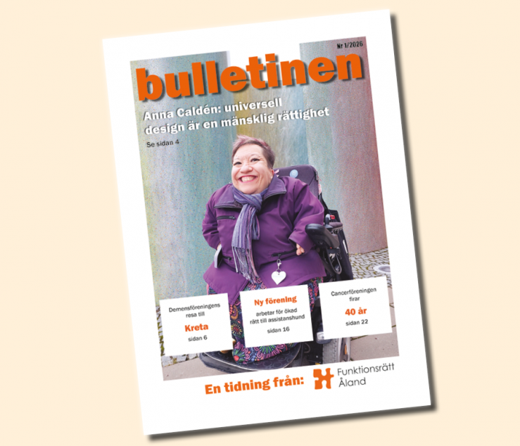 Foto av framsida på tidninge med rubrik Bulletinen samt bild av kvinna i rullstol