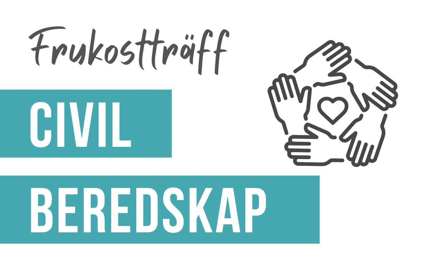 Illustration av händer som håller varandra och texten: frukosträff civil beredskap