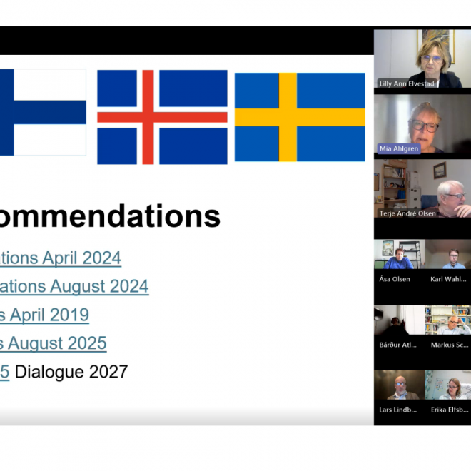 skärmklipp från teamsmöte visar flaggor samt små bilder av personer