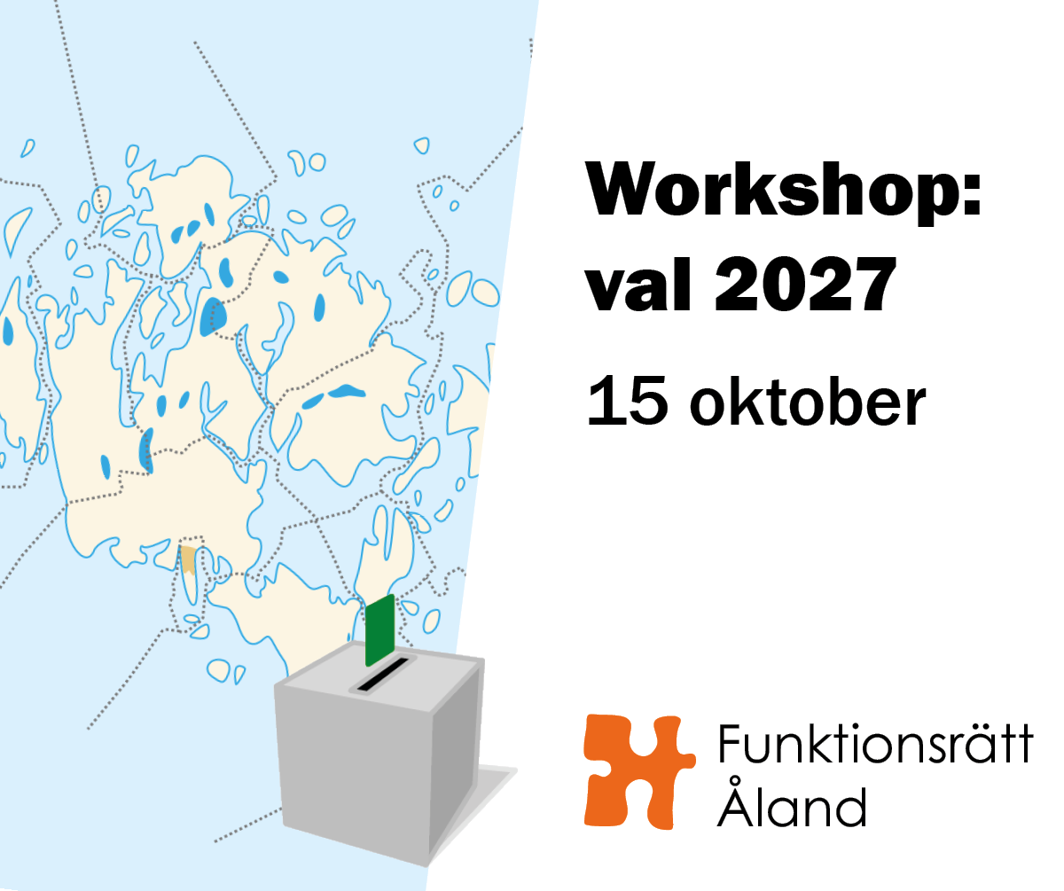text: workshop val 2027 15 oktober, illustration av ålandskarta och röstningsbox