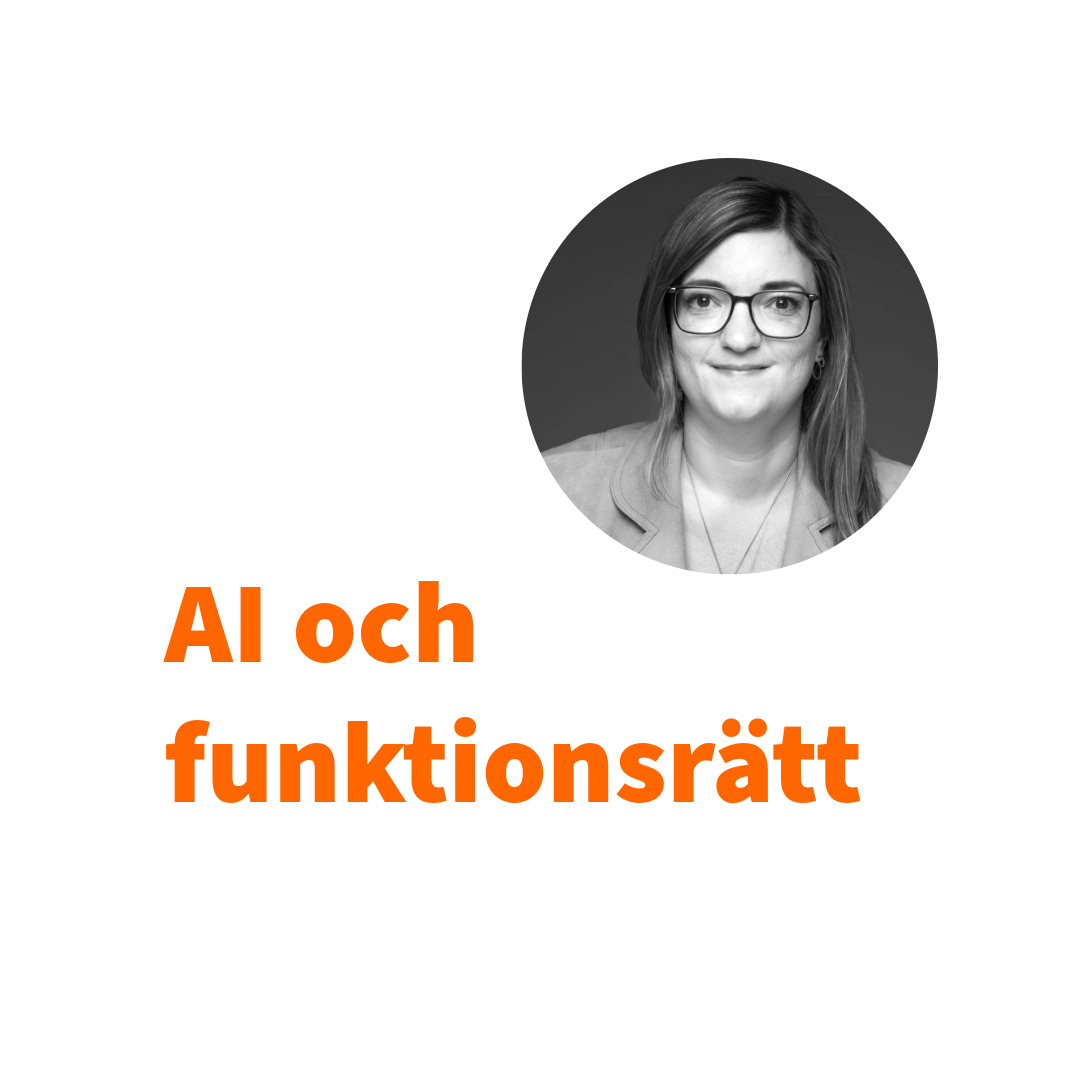 Svartvitt porträttfoto av kvinna, text: AI och funktionsrätt
