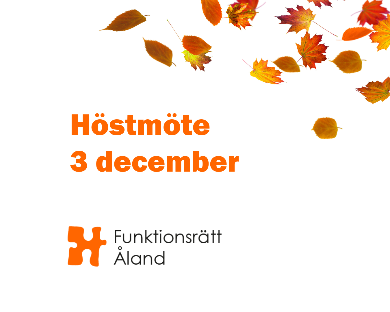 Bild med texten "Höstmöte 3 december" och Funktionsrätt Ålands logo